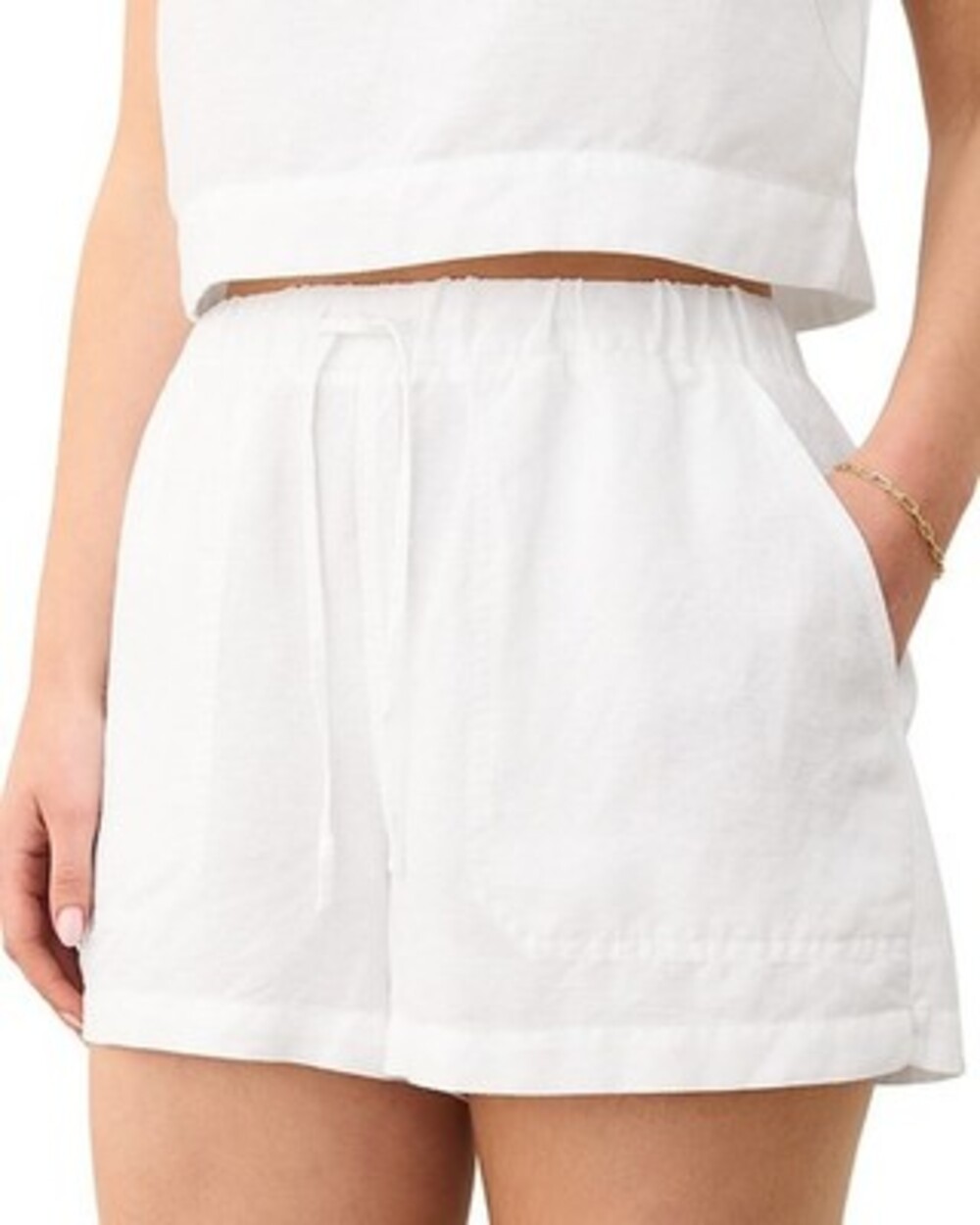 Marine Layer Linen Blend Drawstring Shorts Women's XL Bright White Hip Pockets